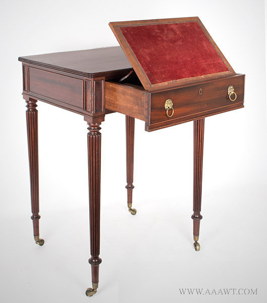 Table, Work Table, Regency, Thomas Seymour, Fitted Drawer, Bead Moldings
Boston, Circa 1814, entire view